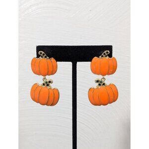 Orange Pumpkin Stacked Dangle‎ Pierced Earrings Halloween Fall Autumn